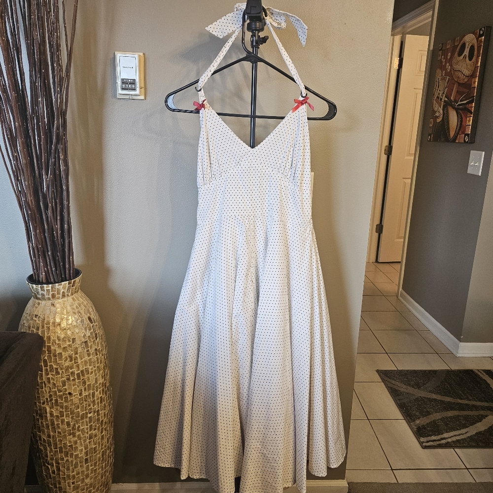 Lucky 13 Retro White Swing Dress with Black Polka Dots Size XL